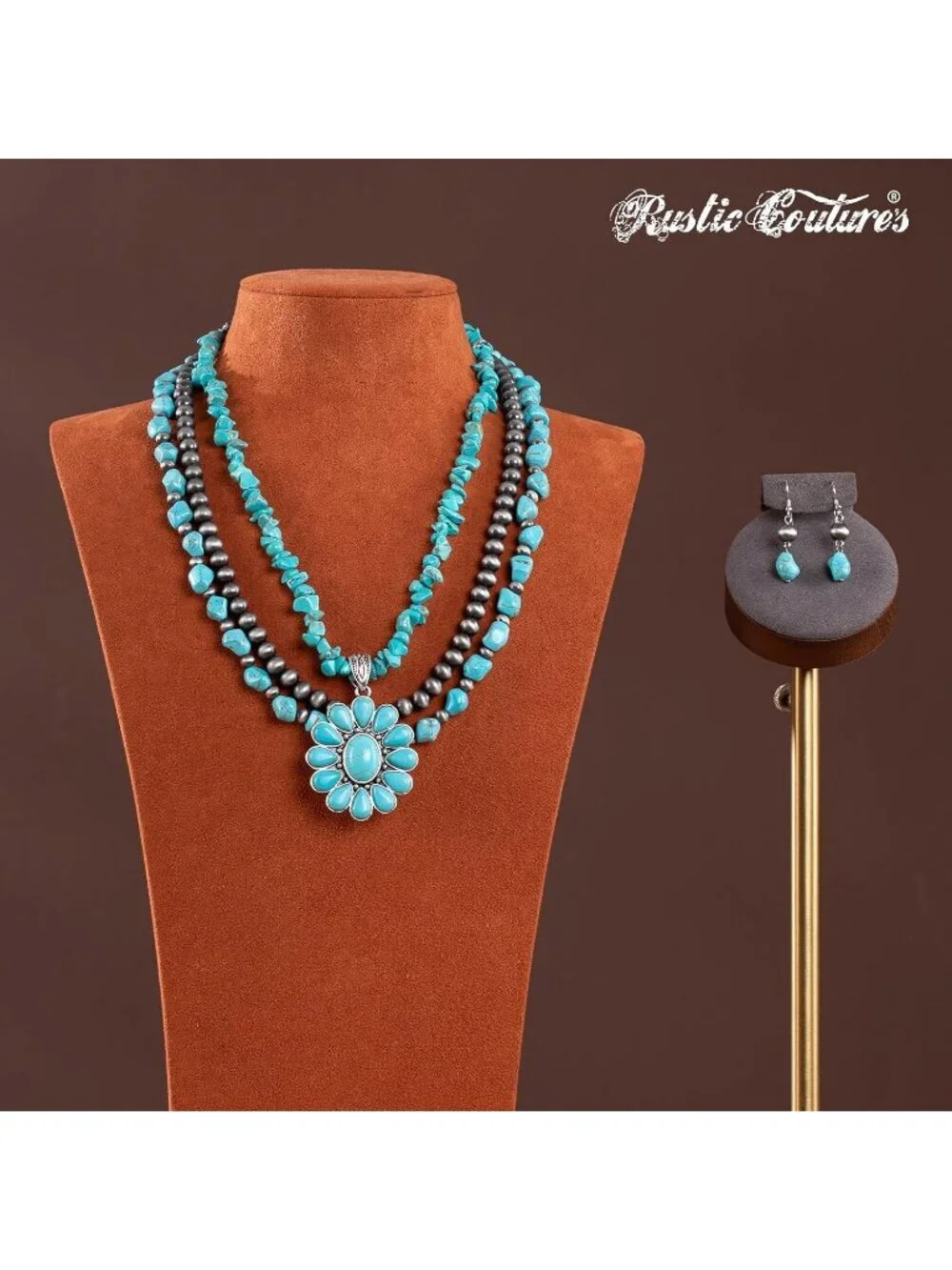 Women's Blue Black Uture's Western Cowgirl Vintage Western Necklace Earrings